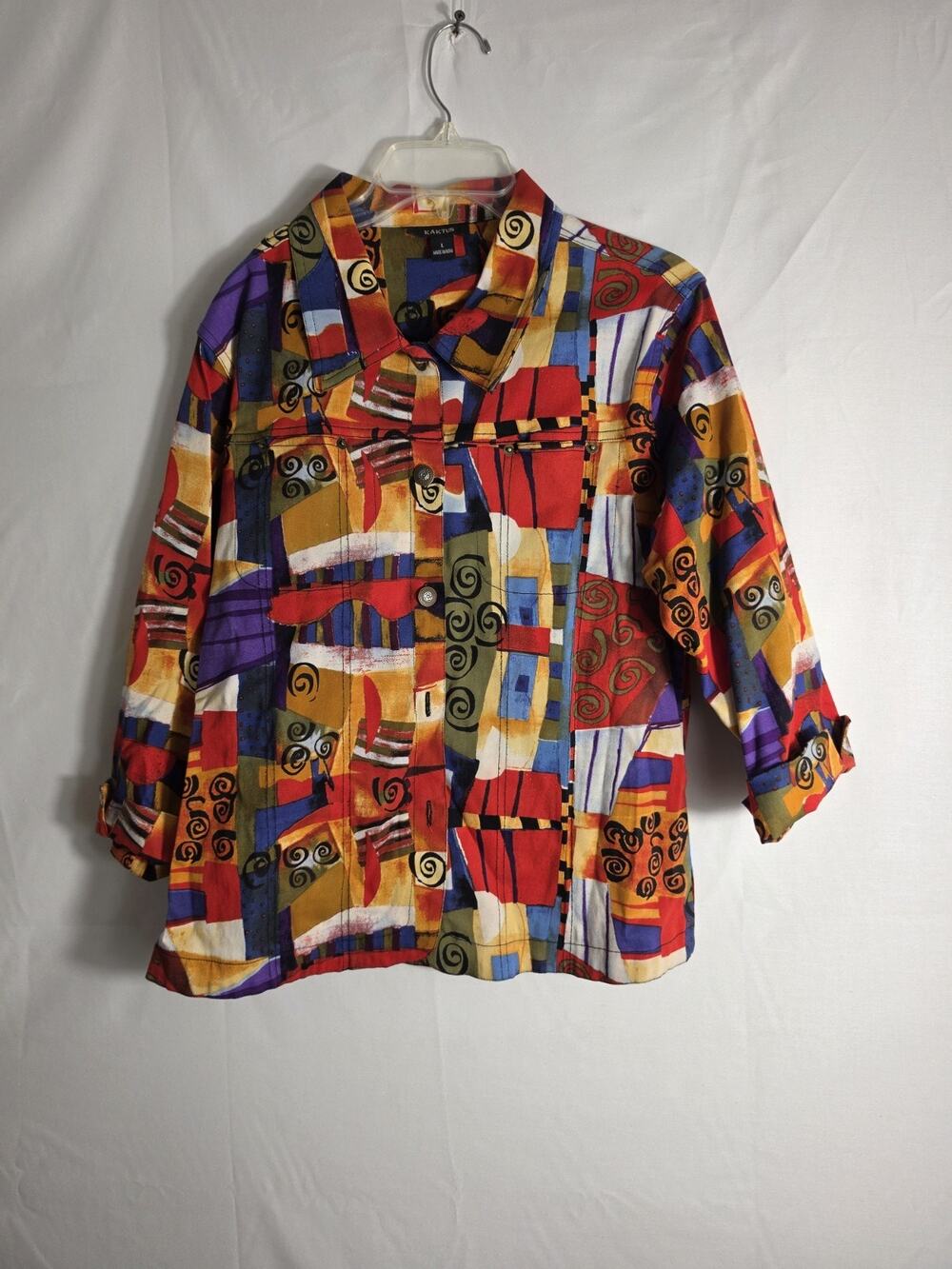 Kaktus Women's Abstract Art Print Jacket Mulitcolor Button Front Size Large